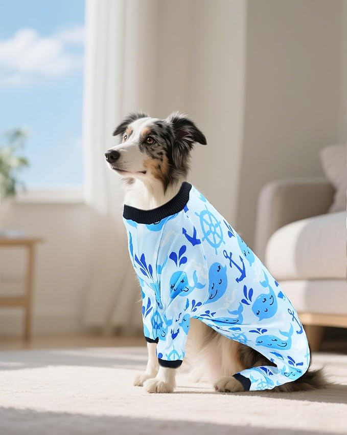 PET SHOW 4 Pack Dog Pajamas for Extra Large Dogs Girl Boy Watermelon Soft Stretchy PJs Whale Ice Cream Jumpsuit Dog Floral Onesies Outfits with Sleeve Pets Breathable Summer Costume Clothes XXXL