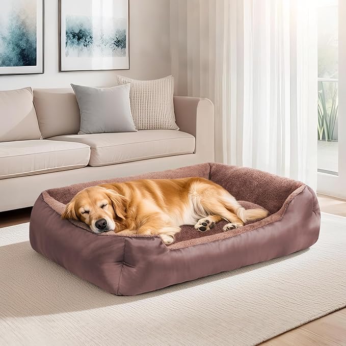 Orthopedic Dog Bed Medium Size Dogs, Washable Calming Dog Sofa Bed, Rectangle Comfort Pet Bed for Medium Dogs, Non-Slip Bottom, Brown