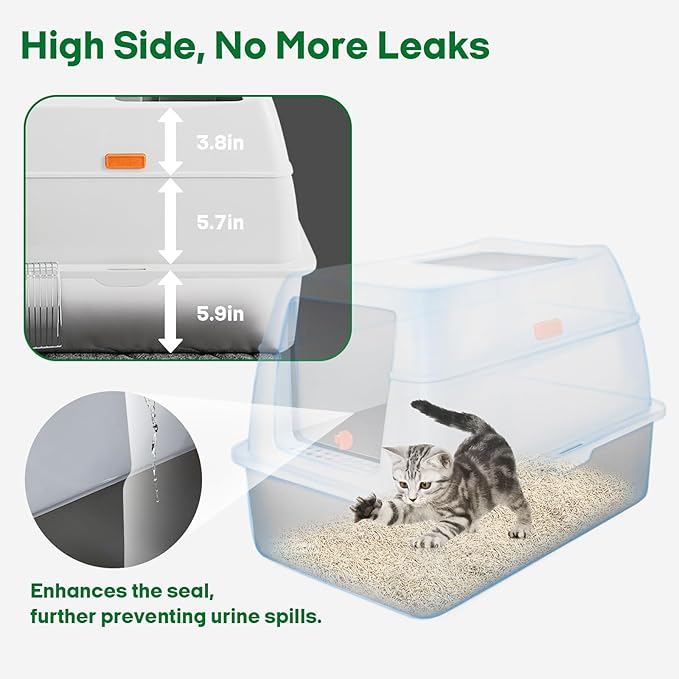 Stainless Steel Cat Litter Box, 4-in-1 Cat Metal Litter Box Set, Extra Large Top Entry Litter Box Enclosed, with Litter Mat, Litter Scoop, Light Grey