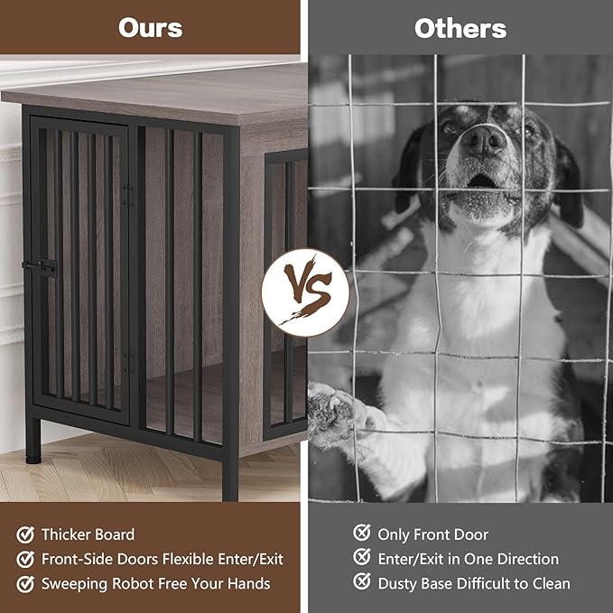 EasyCom Dog Crate Furniture for 1 or 2 Dogs, Heavy Duty Single/Double Dog Crates for Small/Medium/Large Dogs, Dog Kennel Furniture Indoor as TV Stand, Medium Size 31.5" L(20-35 Pounds), Oak Grey