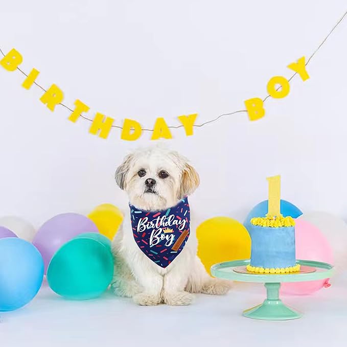 Realeaf Birthday Boy Dog Bandana, Dog Birthday Party Supplies,Premium Durable Fabric, Bandana for Small and Medium Dogs Pets (Blue, Small)