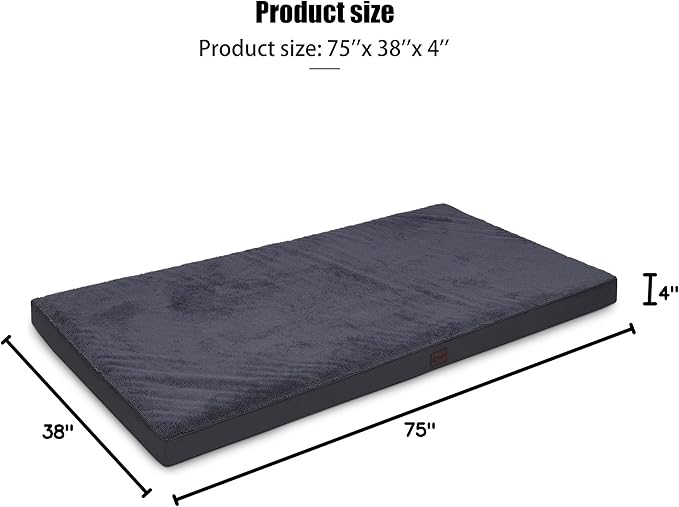 MIHIKK Waterproof Human Dog Bed Orthopedic Dog Beds for Crate with Removable Washable Cover Egg-Crate Foam Pet Pad Mat with Anti-Slip Bottom, 75x38 Inch, Grey