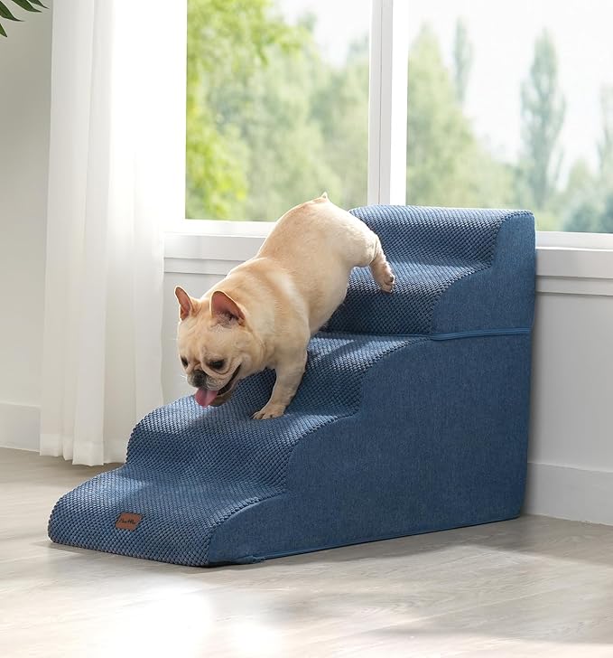Made4Pets Dog Stairs Ramp for High Bed, 5-Step Pet Stairs for Bed Couch Sofa Climbing, 35D Foam Pet Steps for Small Dogs and Cats, Non-Slip Bottom Dog Steps, Navy