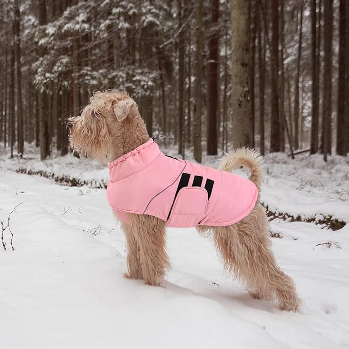 Peferhouse Dog Warm Winter Coats for Large Dogs Female, Dog Cold Weather Coat Dog Windproof Reflective Jacket with Harness Hole Thick Dog Vest Jacket Pink 4XL