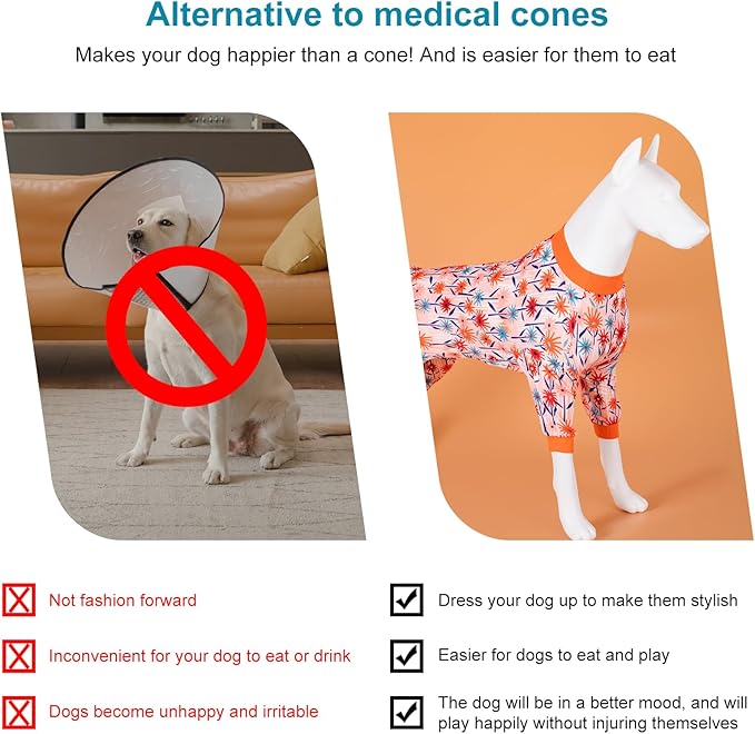 LovinPet Large Dog Clothes Female, Long Sleeve Shirt for Dogs, Anti Licking Dog Pajamas,Stretchy Comfy Fabric, Wildflowers Flame Print, Pajamas for Pitbulls, Onesies for Dogs, Pitbull Clothes, XL