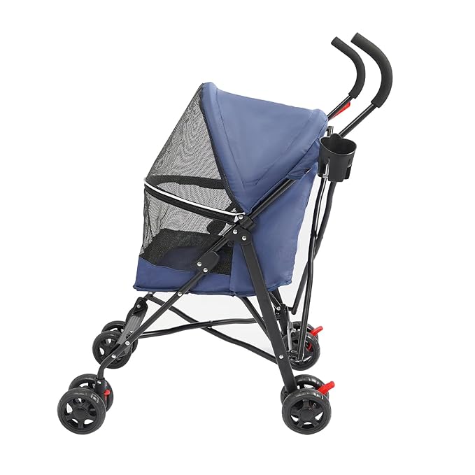 Pet Stroller, Foldable Pet Stroller with Weather Cover, Dog Cat Strolling Cart with 360° Wheels & Brakes for Small and Medium-Sized Dogs or Cats (Blue)