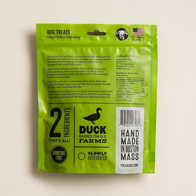 Polkadog Lucky Duck Bone-Shaped Dog Treats, Cat Snacks – All-Natural Pet Treats for Kittens, Puppies – Bite-Sized, Crunchy Snack for Dogs, Cats – 2 Ingredients – 7oz