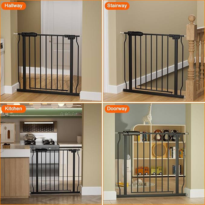 Extra Wide Baby Gate Extra Wide Extra Tall Dog Gates for Stairs Doorways Black Metal Tension Indoor Safety Gates with Pressure Mount 34-38.5 Inch Wide