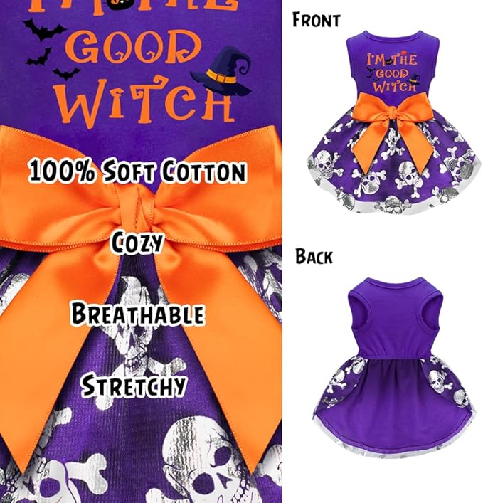 Dog Halloween Costumes Dog Dress Halloween Costumes for Dogs Funny Puppy Dress with Bow for Small Medium Large Dogs Pumpkin Witch Bat Pet Costume Halloween