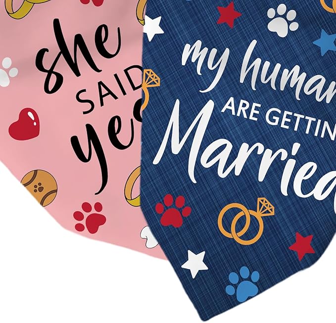 Engagement Gifts, Wedding Dog Bandanas 2 Pcs, Pet Scarf for Dog Girl, Getting Merried Triangle Puppy Scarf Kerchief Bandana, Small Medium Pet Dogs On Engagement Party Decorations for Dogs Lovers