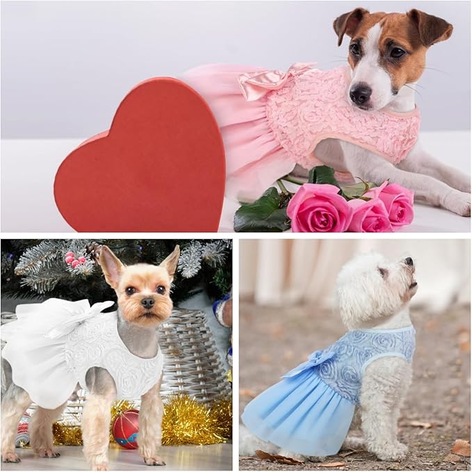 ASENKU Dog Dress Pet Wedding Dress Princess Lace Puppy Birthday Party Outfit Formal Apparel Girl for Small Medium Dogs Cats (Large, Pink)