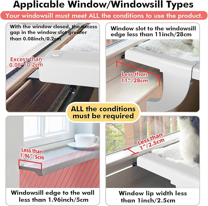 Window Sill Mount Cat Perch for Indoor Cats, One-Step Sliding Clamping Slot Adjustment Cat Hammock with Washable Cover, No Suction Cups Pet Bed for Windowsill & Bedside (XL)