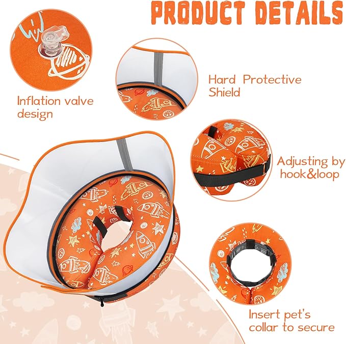 Elevated Inflatable Dog Cone Collar to Stop Licking, Dog Donut Collar After Surgery, Soft Pet Cone Alternative for Small Medium Large Dogs