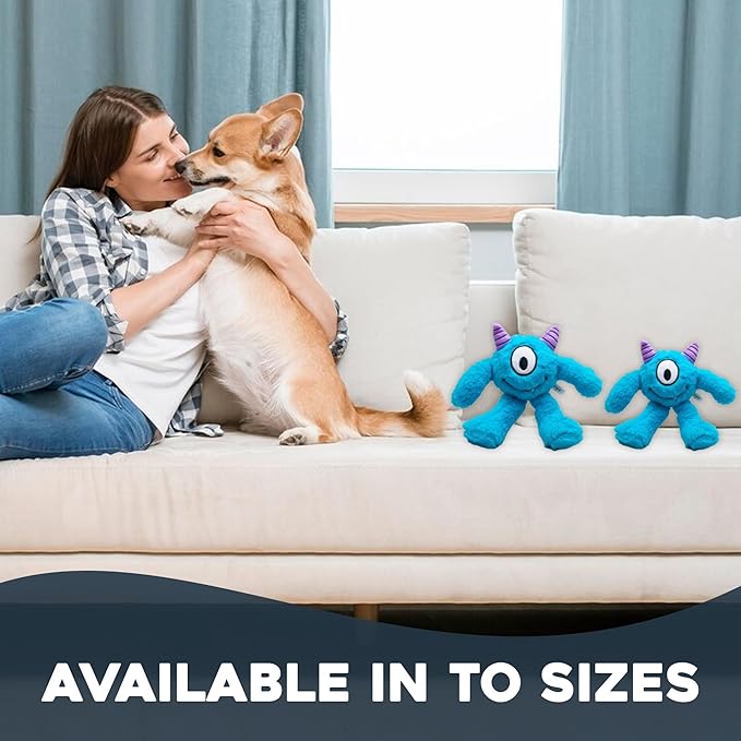 Flourish Pets 3 in 1 Multi-Layer Chew Toy for Active Dogs | Non-Toxic BPA Free Double Stitched Soft Fabric Exterior Dog Toys | Long-Lasting Dog Plush Toys β Large, Blue Monster 11"