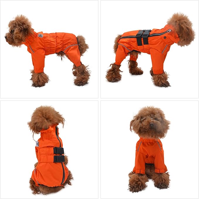 Dogs Waterproof Jacket, Lightweight Waterproof Jacket Reflective Safety Dog Raincoat Windproof Snow-Proof Dog Vest for Small Medium Large Dogs Orange M