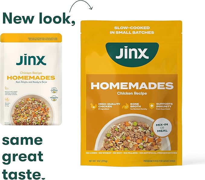 Jinx Chicken Wet Dog Food Topper, Mix with Dry Dog Food, Made with Real Chicken, Bone Broth & Brown Rice, No Fillers, Puppy, Adult, Senior, 9oz, 12 Pack
