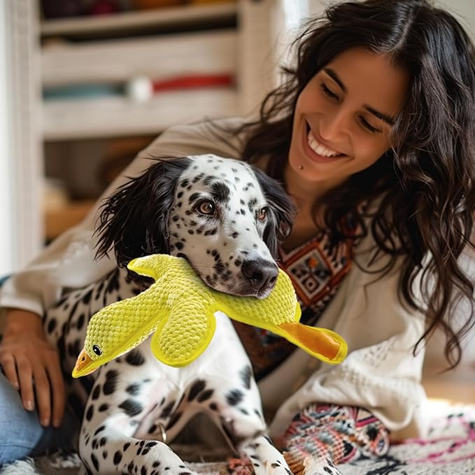 No Stuffing Dog Squeak Toys- Chew Toys for Small Medium Large Breed- Durable Puppy Teething Interactive to Keep Them Busy- Best Birthday Gift(Yellow Duck)