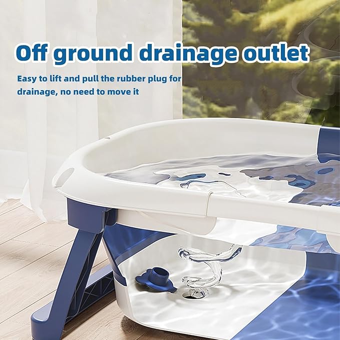 Collapsible Dog Bathtub with thermometer, suitable for dogs and cats - Portable and foldable dog bathtub with drain plug - Space-saving dog bathing basin and multi-purpose laundry/storage basket(Blue)