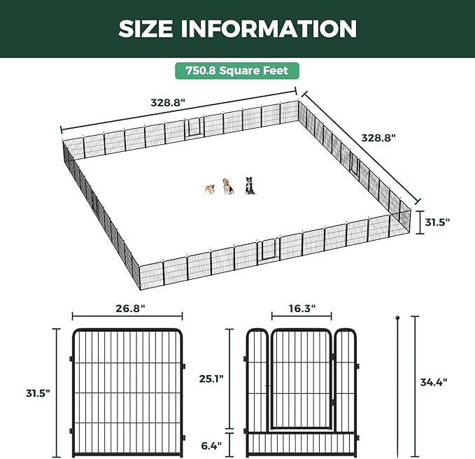 FXW Rollick Unleashed Dog Playpen for Indoor, Yard, RV Camping, 32 inch 48 Panels for Small and Medium Dogs, Black│Patented