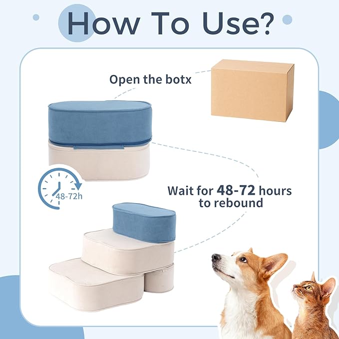 Dog Stairs for High Beds 16" H 3-Step Pet Steps Non-Slip Balanced with Washable Cover and Suitable Durable High Density Foam for Small Dogs Cats or Senior Dogs with Arthritis