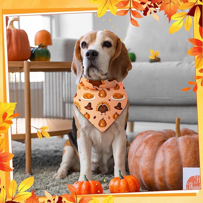 Amylove 120 Pcs Halloween Dog Bandanas Bulk Thanksgiving Day Holiday Triangle Dog Pack Puppy Kerchief Bandana Adjustable Pet Scarf for Pet Cat Costume Accessories Decor(Turkey)