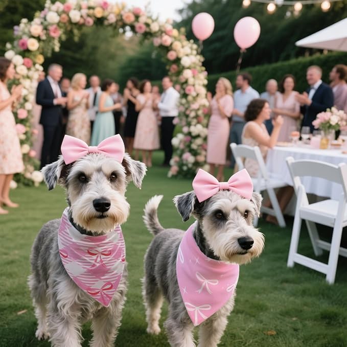 Pink Bow Dog Bandanas 2PCS-XLarge,Pink Christmas Scarf for Girls,Cute Coquette Bowknot Dog Kerchief Gifts,Triangle Pet Outfits for Extra Large Dogs