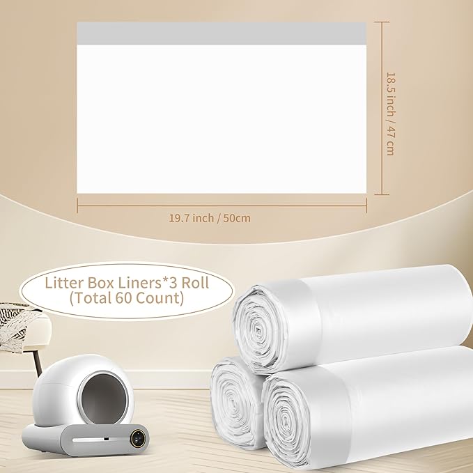 Replaced Waste Bags, Dxles Cat Litter Box Liners, 60 Count Heavy Duty Self-Cleaning Litter Box Liner Waste Receptacles Bags for Automatic Clean Kitty Litter Box -20" x 18"