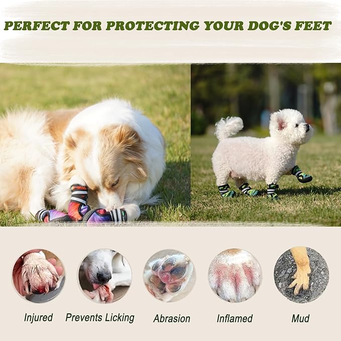 Dog Shoes for Small Medium Large Dogs,Neoprene Dog Booties & Paw Protectors for Hiking Hot Pavement Hardwood Floors,Quick-Drying Fabric Dog Boots W/Perforated Soles for Flowing Water (Red-7)