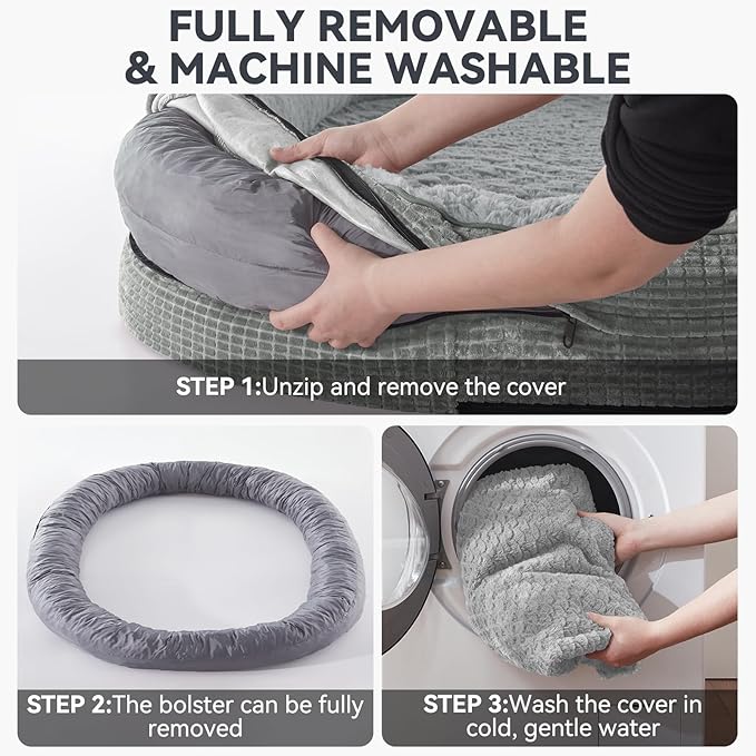 JOEJOY Orthopedic Dog Bed for Extra Large Dogs, Egg-Crate Memory Foam Pet Bed with Bolster Sides, Waterproof Lining, Removable Washable Cover & Non-Slip Bottom, Light Grey