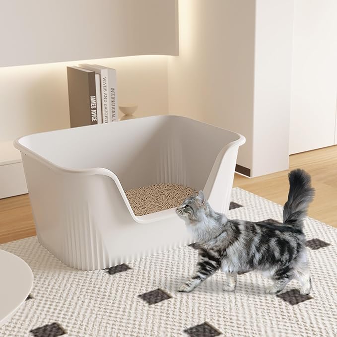 2-Piece Extra Large Litter Box with High Sides for Multi Cats, Jumbo Big Litter Box, Easy Clean&Odor Control, Anti-Splashing&Leak-Proof, Grey