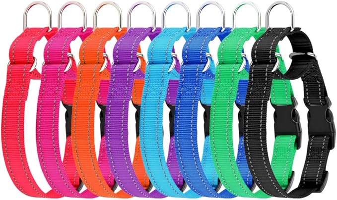 PLUTUS PET Reflective Martingale Collar with Quick Snap Buckle,No Pull Dog Choker Collar for Small Medium Large Dogs,L,Black