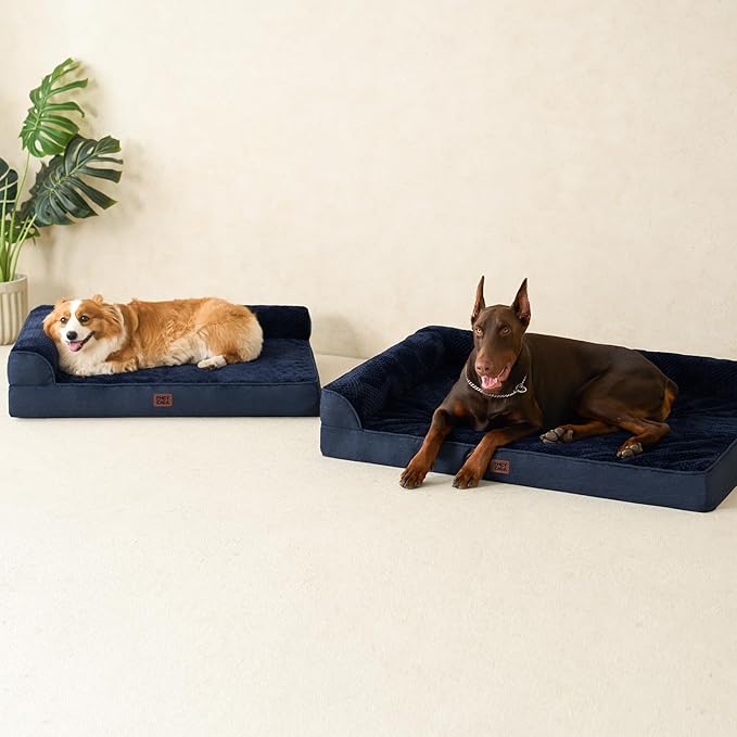 EHEYCIGA Memory Foam Dog Bed Medium Sized Dogs, Waterproof Dog Bed Orthopedic with Washable Removable Cover, Non-Slip Pet Bed Couch for Crate, 30x20x6 Inches, Navy Blue