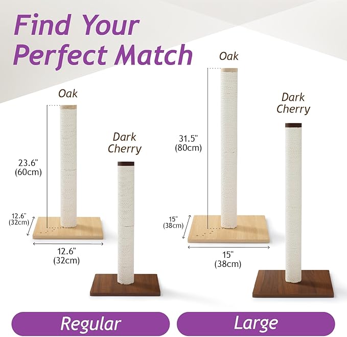 Necoichi 31.5” Tall Cat Scratching Post Kitten Scratcher Paper Rope Scratch Posts Trees with Hanging for Indoor Cats (31.5 inches for Adult Cats, Large, Oak)