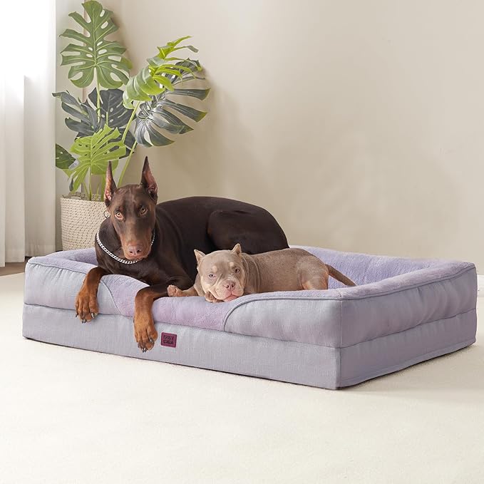 EHEYCIGA Memory Foam Dog Bed for Medium Size, Orthopedic Dog Sofa with Sides and Waterproof Liner, Washable Bolster Pet Couch with Removable Cover, 35x22x6.5 Inch, Purple