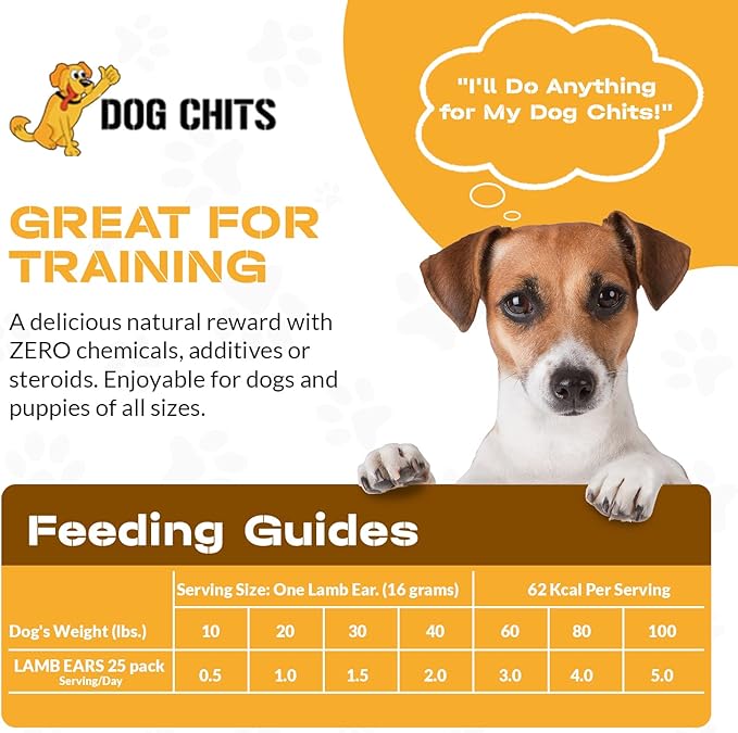 Dog Chits Lamb Ears Dog and Puppy Treats - All Natural Grain and Chemical Free Training Chews - High Protein and Low Fat - Supports Dental Health - Made in The USA - 35 Count