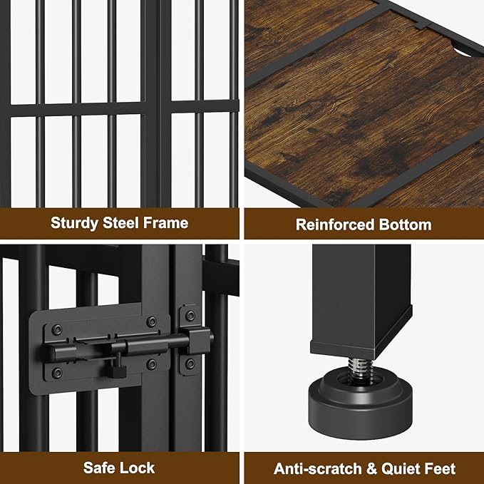 Easycom 27" Dog Crate Furniture Foldable, No Assembly Decorative Dog Kennel Indoor, Dog Crates for Small Dogs (Under 20 lb), Wooden Dog Cage with Adjustable Bowls and Name Tag, End Table, Rustic Brown