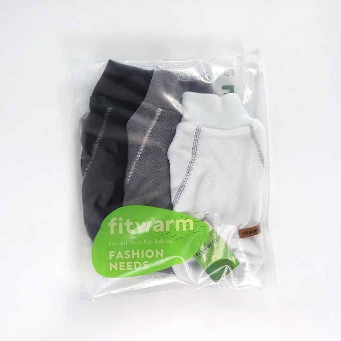 Fitwarm 3 Pack Classic Fleece Dog Sweater, Dog Winter Clothes for Small Dogs Boy Girl, Pet Pullover Jumper, Cat Apparel, Black, Grey, White, Large