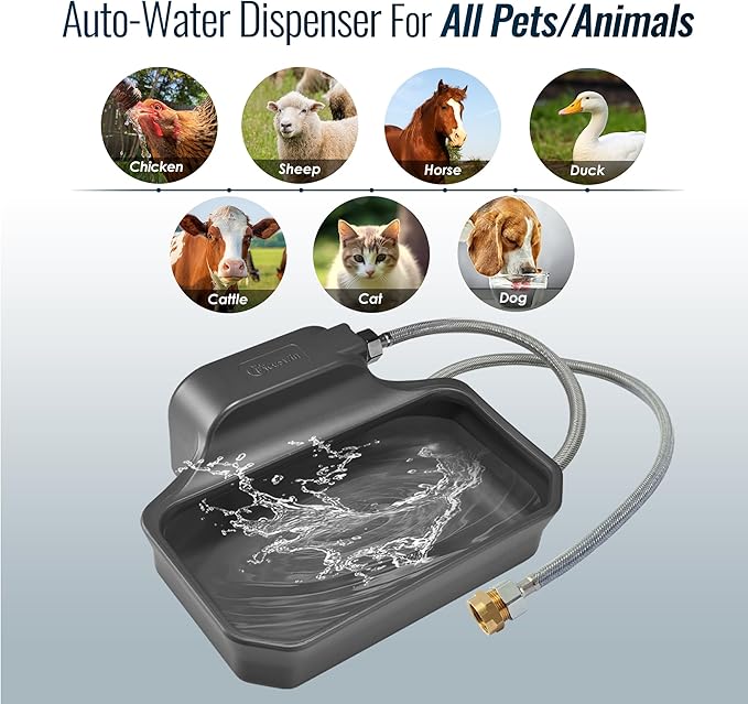 Automatic Dog Water Dispenser, 1 Gallon Auto-Fill Dog Water Bowl Dispenser for Indoor/Outdoor, Large Water Feeder for Pets & Livestock, Fits GHT 3/4" Faucet, BPA Free, Easy to Clean, Gray