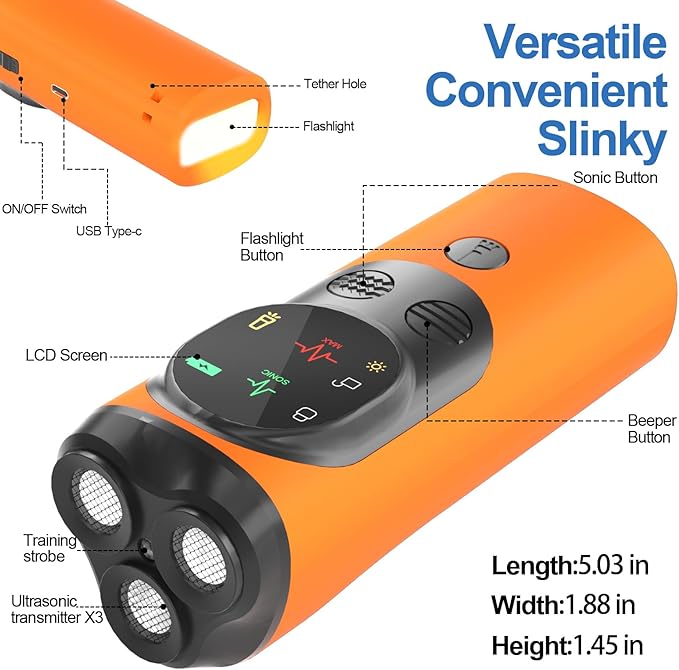 Dog Sonic Bark Deterrents Devices for Own or Neighbor's Dog, 3X Ultrasonic Anti Barking Device for Dogs Bark Deterrent Safe & Effective Stop Dog Barking Device with LED Flashlight Dogs Training Tools