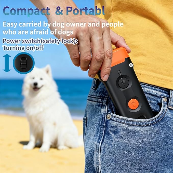 Ultrasonic Dog Bark Deterrent and Training Device with Flashing Light Dog Whistle to Stop Barking Neighbors Pet, Anti Barking Device for Dogs Up to 39 Feet, Compact and Portable
