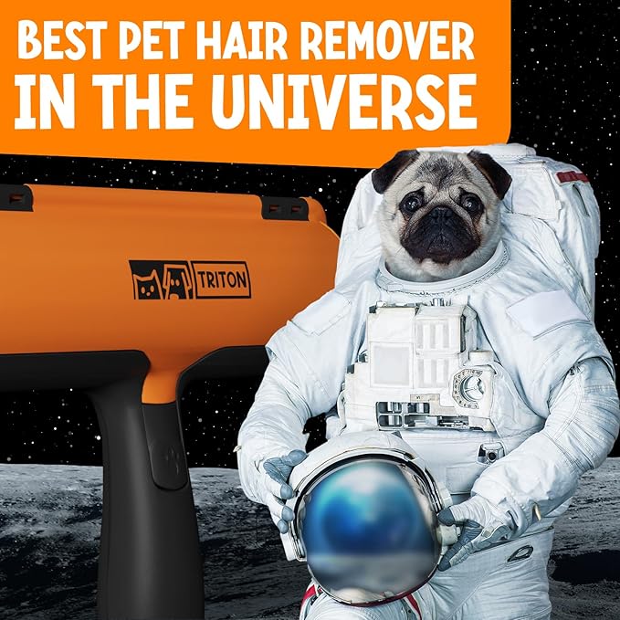 Triton Pet Hair Remover w/Fur Trapping Compartment - Easy to Use Pet Hair Removal Tool - Detachable Handle Cat & Dog Hair Remover for Car, Furniture, Clothes, Couch - Reusable Lint Roller (Orange)