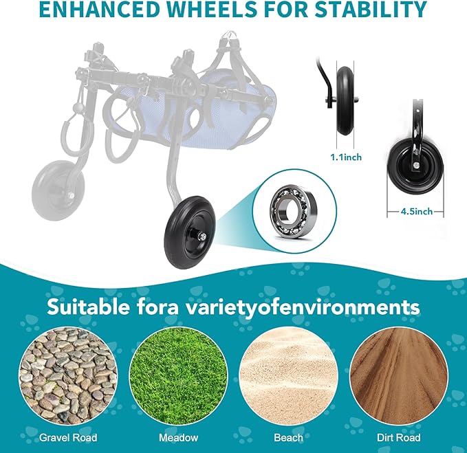 Dog Wheelchair for Back Legs with Pet Traction Rope, X-Small Wheelchair for Dogs with Disabled Hind Legs Walking Adjustable Dog Carts with Heavy Duty Wheels