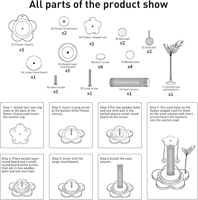 Cat Scratching Post - 4 in 1 Scratching Post, Wooden Cat Scratch Post with 2 Level Sisal Balls & 2 Sisal Hanging Balls for Indoor Kittens, Gifts