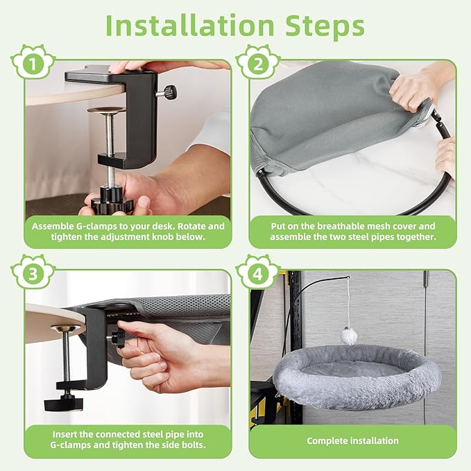 Cat Desk Bed - Hanging Plush Ball Design, 360° Rotating Round Cats Bed, Can Bear 50 Pounds, Soft Faux Rabbit Fur Material, Cat Hammock are Suitable for Various Desktops