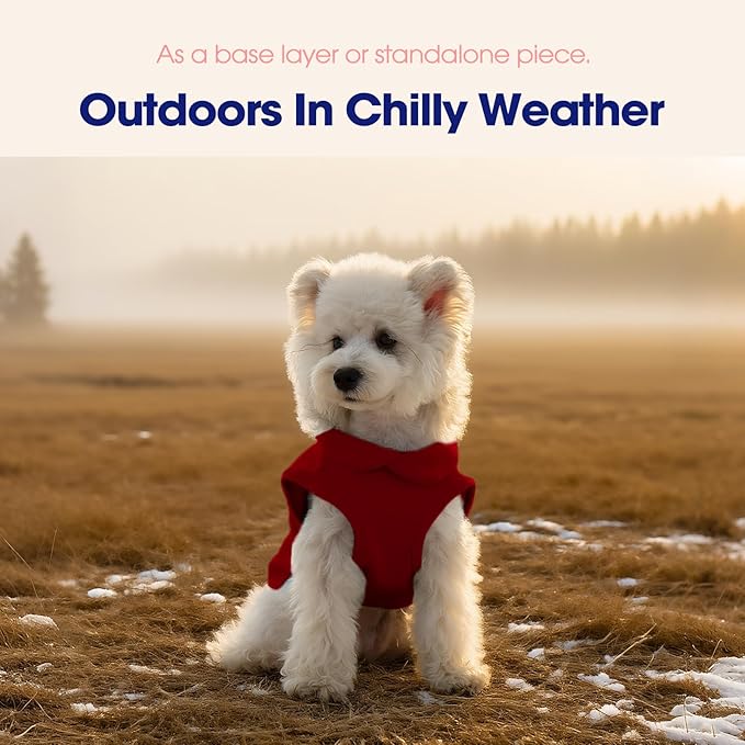 FUAMEY Dog Fleece Vest for Small Dogs,Warm Stretchy Dog Sweatshirts Pullover with Leash Hole Dogs Sweater Soft Pet Turtleneck Cozy Pet Vest Lightweight Sleeveless Red XS