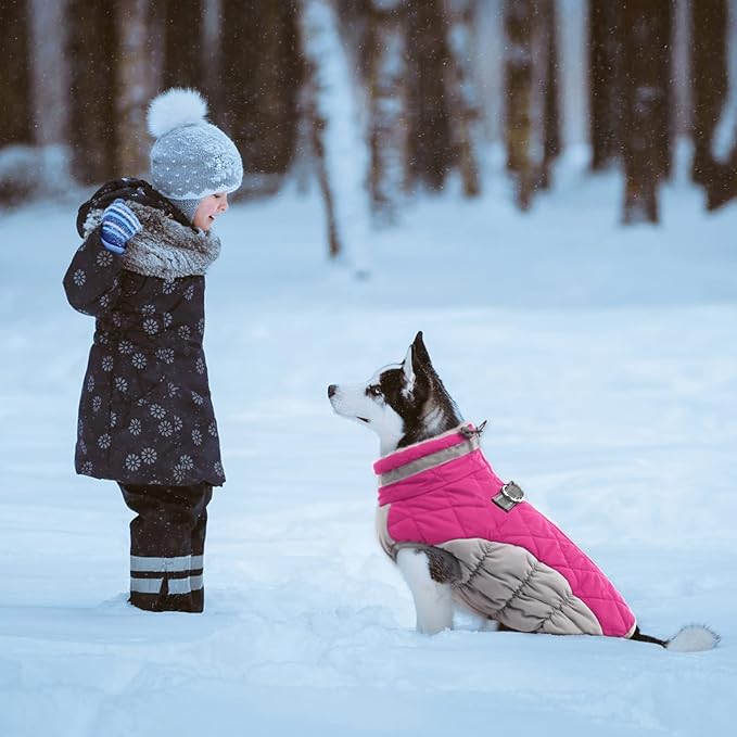 Lelepet Dog Coat Warm Dog Winter Coat Waterproof Dogs Jacket with Harness Built in Reflective Pet Fleece Vest Zip-Up Cold Weather Coats for Small Dogs Turtleneck & Windproof Coats Yorkie Rose Red S