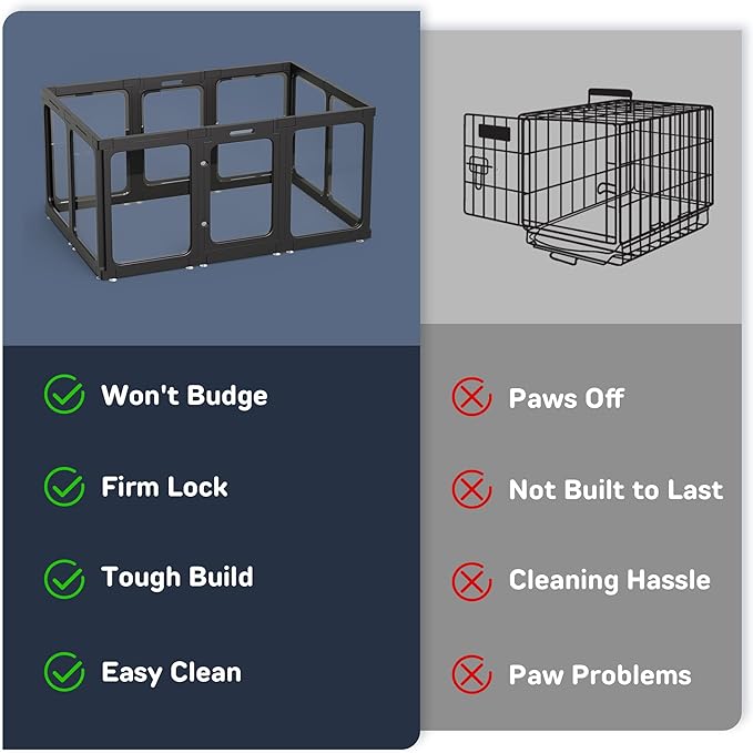 Acrylic Dog Playpen Indoor, 10 PCS Plastic Puppy Playpen with Door, Clear PlayPen for Dog Cat Rabbit Ferret, Preferable Small Dog Cage, Easy Assemble Pet Pen, 50" L x 33.5" W x 24" H, Black