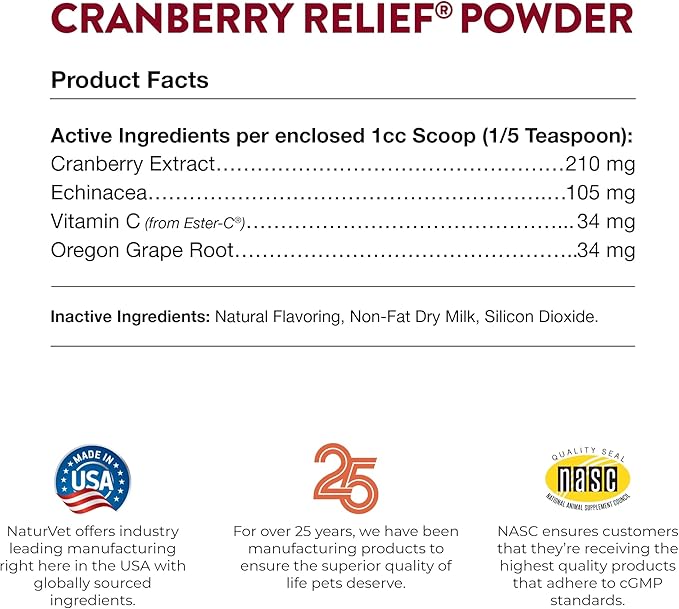 NaturVet – Cranberry Relief Plus Echinacea | Helps Support a Healthy Urinary Tract & Immune System (50g Powder)