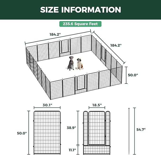 FXW Rollick Unleashed Dog Playpen for Indoor, Yard, RV Camping, 50 inch 24 Panels for Large Dogs, Black│Patented