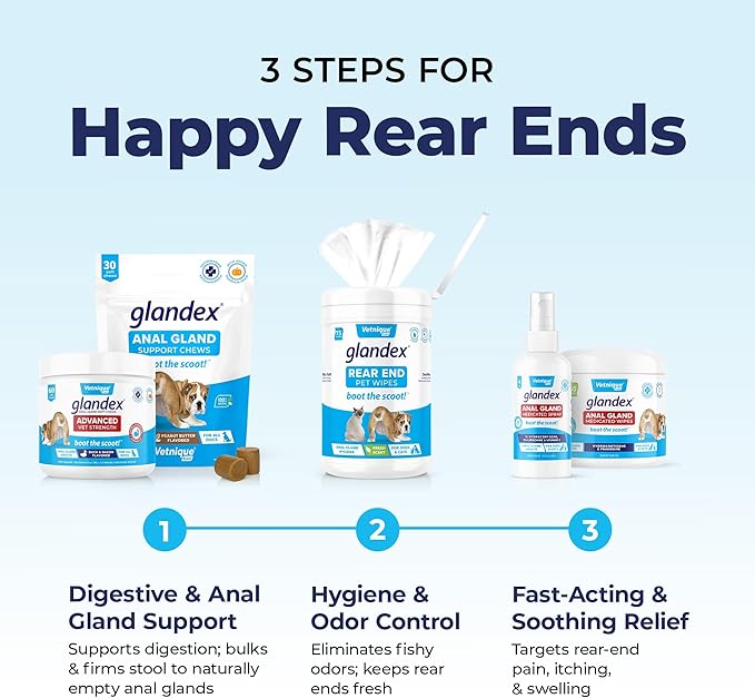 Vetnique Glandex Medicated Dog Butt Wipes or Spray for Dog Scooting - Topical Anti Itch Skin Relief for Soothing Inflamed Anal Glands in Dogs & Cats - Fast Acting Formula 50ct (50ct Wipes)